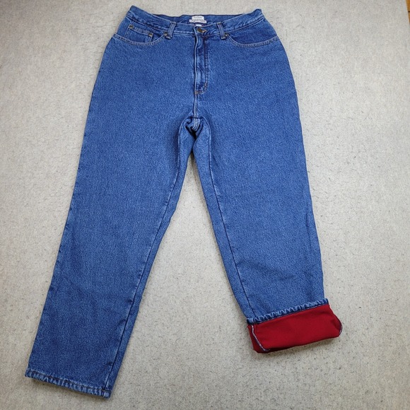 LL‎ Bean Fleece Lined Jeans Womens 14 Reg Original Fit Relaxed High Rise 211399 - Picture 1 of 13